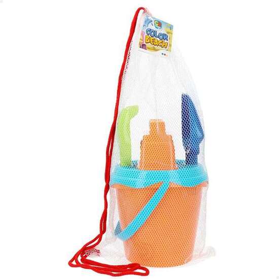 CUBO DE PLAYA 18 CM CON CEDAZO, PALAS 27 CM Y 2 MOLDES EN RED image 3