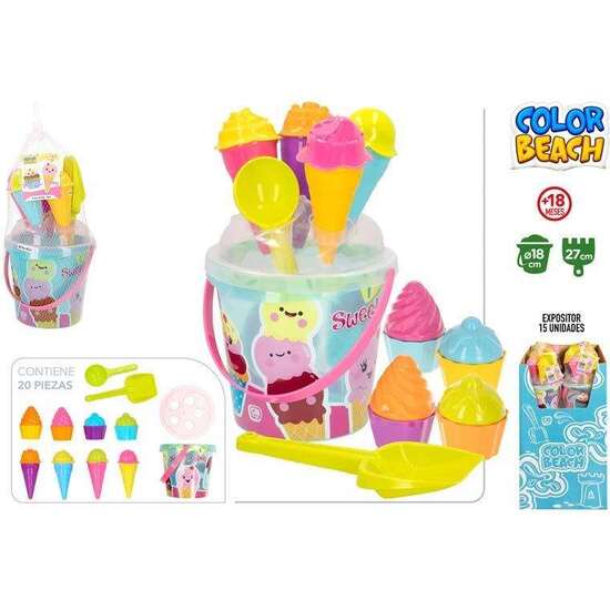 CUBO DE PLAYA SWEET TIME 18 CM CON ACCESORIOS 20 PIEZAS image 1