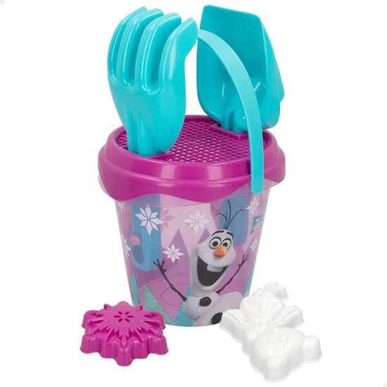 CUBO PLAYA FROZEN 14 CM CON PALA,RASTRILLO,CEDAZO Y 2 MOLDES. - MODELOS SURTIDOS image 0