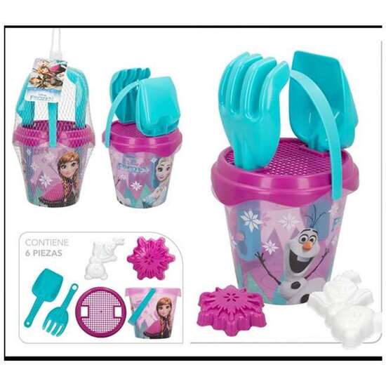 CUBO PLAYA FROZEN 14 CM CON PALA,RASTRILLO,CEDAZO Y 2 MOLDES. - MODELOS SURTIDOS image 2