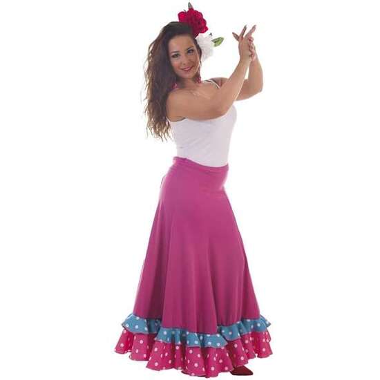DISFRAZ ADULTO FALDA SEVILLANA FUXIA BAILE TALLA M image 0