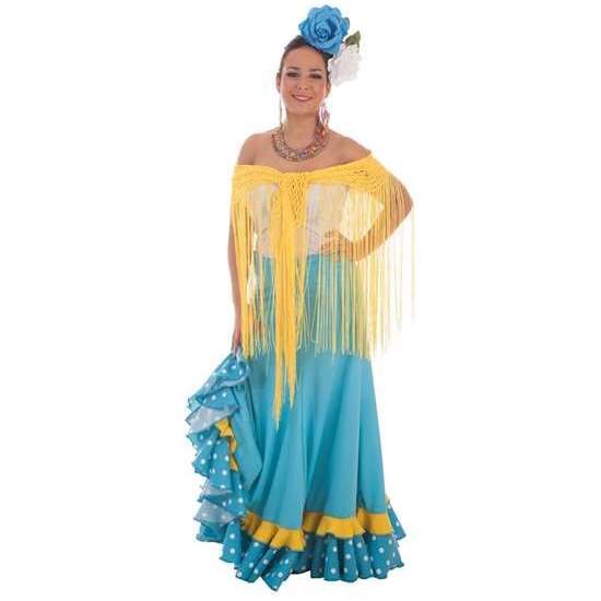 DISFRAZ ADULTO FALDA SEVILLANA TURQUESA BAILE TALLA M image 0