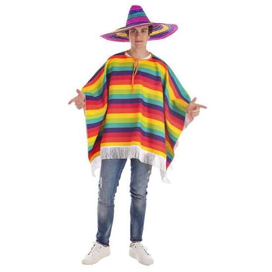 DISFRAZ ADULTO PONCHO MEXICANO ARCO IRIS TALLA L image 0