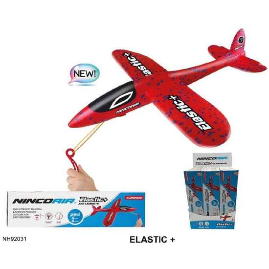 AVION PLANEADOR ELASTIC + CON LANZADOR 35X32X7 CM ¡PLANEA Y HACE LOOPING! image 0