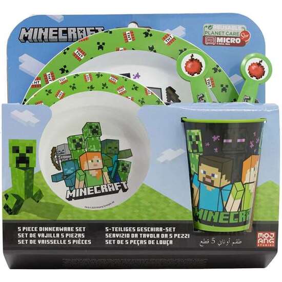 SET DE PLATO, CUENCO, VASO, CUCHARA Y TENEDOR MINECRAFT (APTO PARA MICROONDAS) image 2