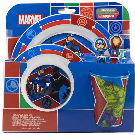 SET DE PLATO, CUENCO, VASO, CUCHARA Y TENEDOR AVENGERS HERALDIC ARMY (APTO PARA MICROONDAS) image 2