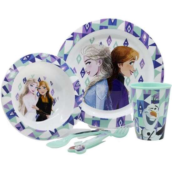 SET DE PLATO, CUENCO, VASO, CUCHARA Y TENEDOR FROZEN ICE MAGIC (APTO PARA MICROONDAS) image 1