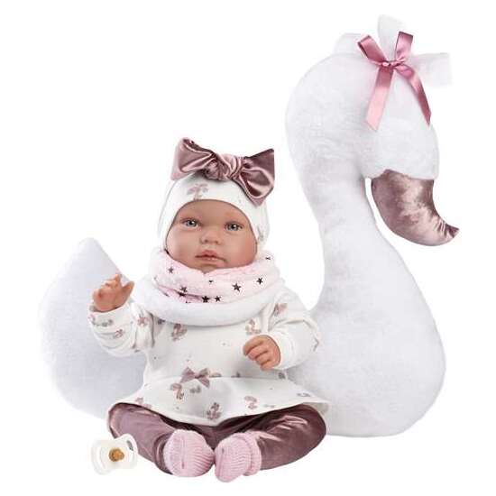 MUÑECA RECIEN NACIDA TINA LLORONA CON COJIN CISNE.INCLUYE ACCESORIOS Y CHUPETE. 44 CM. image 0