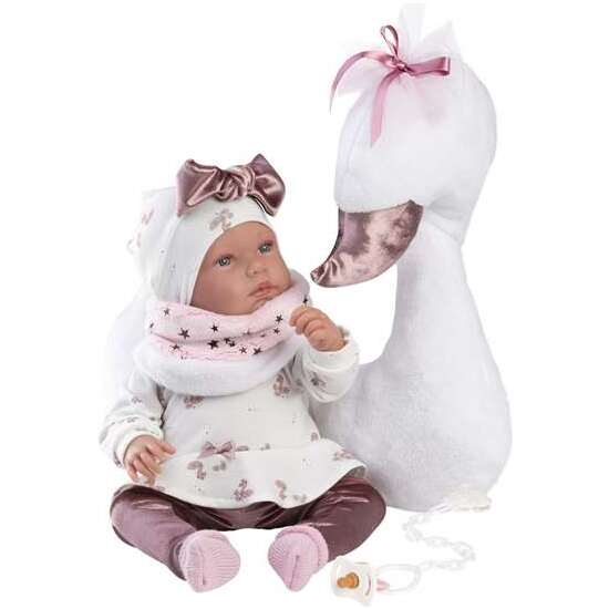 MUÑECA RECIEN NACIDA TINA LLORONA CON COJIN CISNE.INCLUYE ACCESORIOS Y CHUPETE. 44 CM. image 1