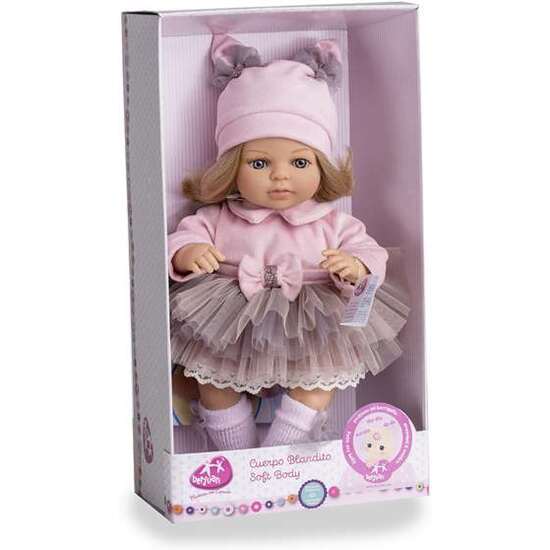 MUÑECA LAURA RUBIA CON FALDA DE TUL. AL PRESIONAR SU BARRIGA, LLORA Y DICE MAMÁ Y PAPÁ. 40 CM image 1