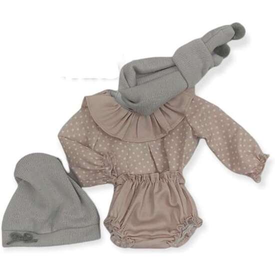 ROPA PIQUE LUNARES COLOR MAQUILLAJE CON GORRO Y BUFANDA GRIS 48-52CM image 0