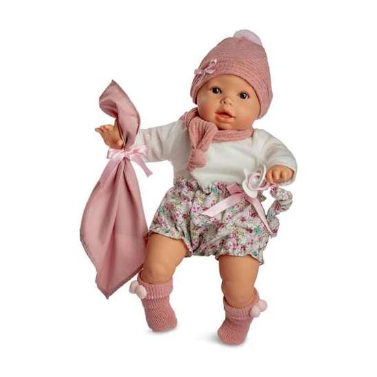 MUÑECO BABY LLORON CON BRAGUITA FLORES ROSA 50CM image 0