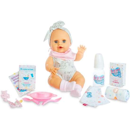 MUÑECO BABY SUSU INTERACTIVO NIÑA 38CM CON BODY PUNTO GRIS Y ACCESORIOS image 0