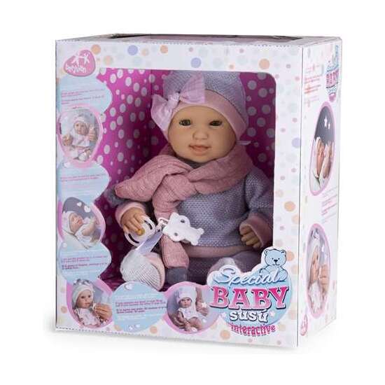 MUÑECO BABY SUSU INTERACTIVO CON PIJAMA GRIS Y MECANISMO. LLORA, RIE Y SUCCIONA EL CHUPETE 38 CM image 1