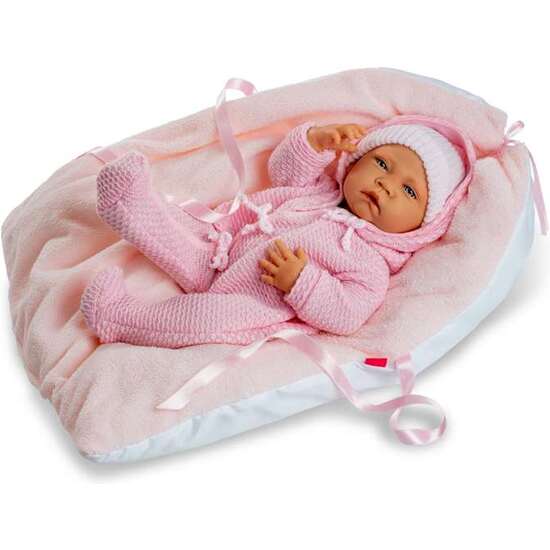 MUÑECO NEW BORN NIÑO CON TOQUILLA BUZO ROSA 45 CM image 0