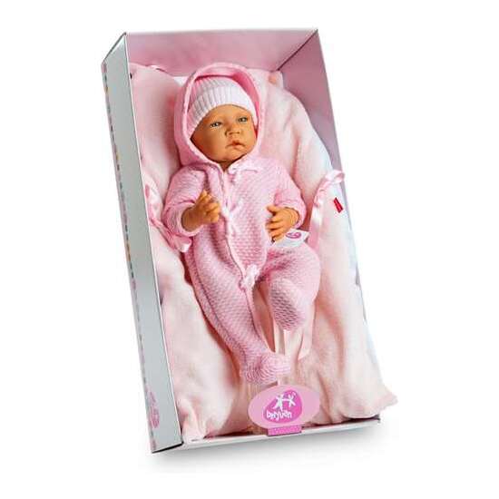 MUÑECO NEW BORN NIÑO CON TOQUILLA BUZO ROSA 45 CM image 1