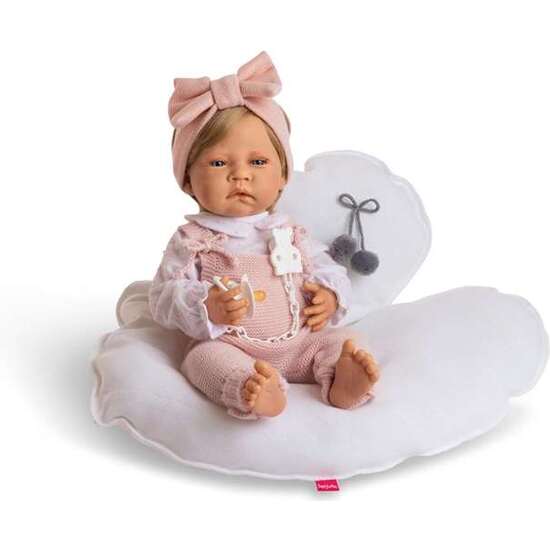 NEW BORN NIÑA ALMOHADA CORAZON BLANCO Y PETO LANA ROSA CAMISA PLUMETI ROSA REF: 8107-22 image 0