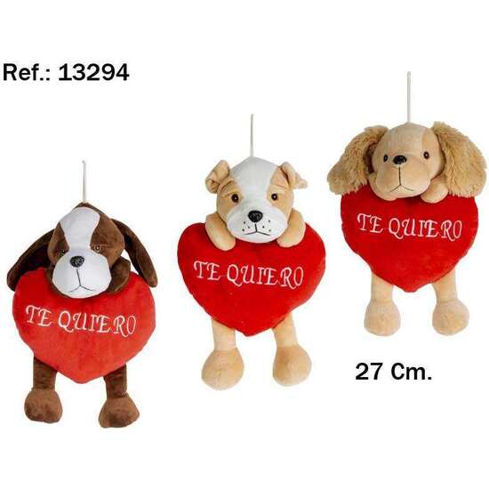 PELUCHE PERROS CORAZON PIERNAS TE QUIERO 27 CM. - MODELOS SURTIDOS image 1