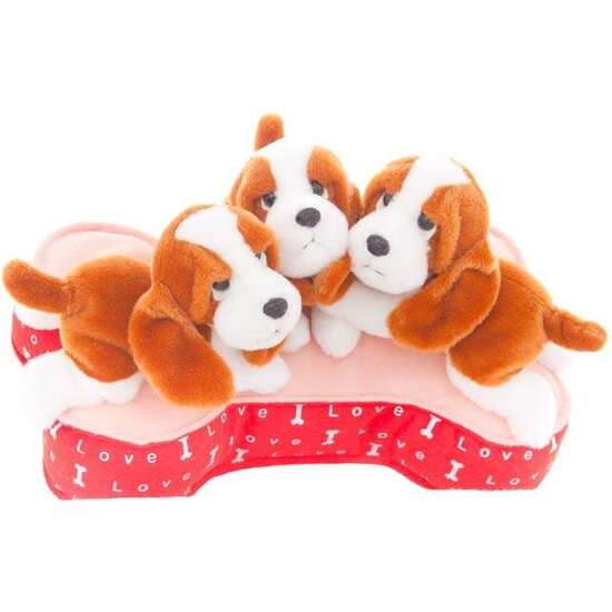 PELUCHE 3 PERRITOS ACOSTADOS 32 CM CON ALMOHADA image 0