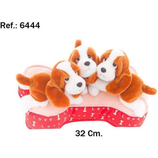 PELUCHE 3 PERRITOS ACOSTADOS 32 CM CON ALMOHADA image 1
