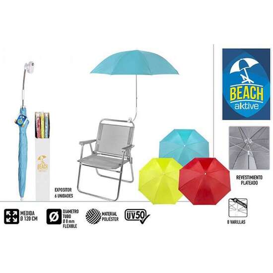 SOMBRILLA PARA SILLA DE PLAYA PROTECCION UV -AKTIVE BEACH. 100CM. - MODELOS SURTIDOS image 0