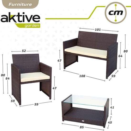 CONJUNTO DE SOFÁ (108X59X76 CM) + 2 SILLONES (59X76 CM) + MESA (85X45X41 CM) AKTIVE image 1