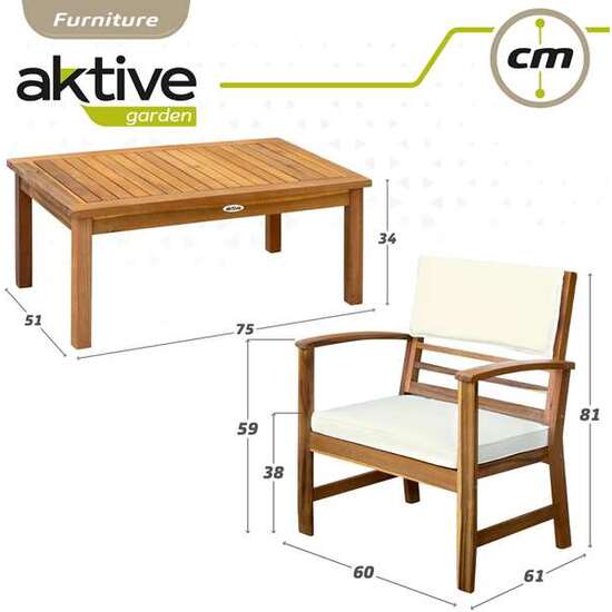 CONJUNTO DE MESA (75X51X34 CM) + SOFA (121X61X81 CM)+ 2 SILLONES (61X61X81 CM) DE MADERA AKTIVE image 4