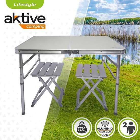 CONJUNTO DE MESA 90X60X70 CM Y 2 SILLAS 25X30X41 CM ALUMINIO PLEGABLES AKTIVE image 5