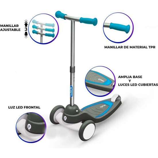 PATINETE TRES RUEDAS NEW SCOTTER MIKA QPLAY PLAY AZUL CON LUCES LED.73X55X29.50 CM image 1