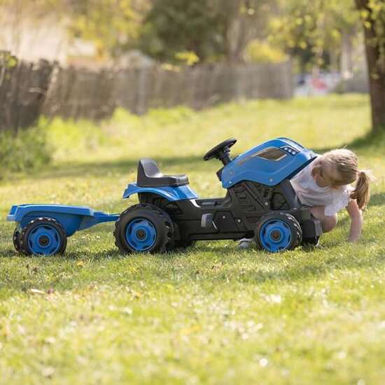 TRACTOR A PEDALES FARMER XL CON REMOLQUE AZUL 142X44X54 CM image 3