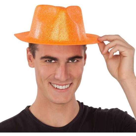 SOMBRERO PLÁSTICO GLITTER NARANJA image 0