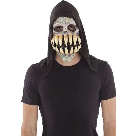 SKULL LATEX MASK WITH HOOD ONE SIZE image 0