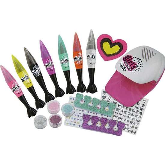 SET DE UÑAS CON SECADOR DE UÑAS CON PINTAUÑAS, PEGATINAS Y PURPURINA 46X33CM image 0