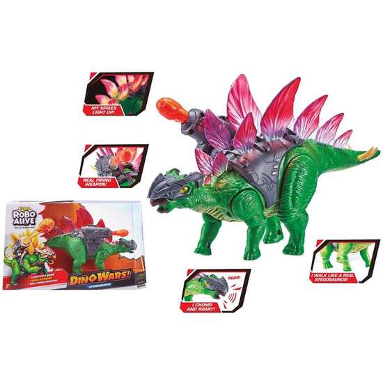 FIGURA DINOSAURIO STEGOSAURUS CON LANZADOR ARMA, CAMINA, CON LUCES Y SONIDOS 37X23X11CM image 0