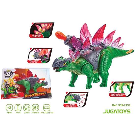 FIGURA DINOSAURIO STEGOSAURUS CON LANZADOR ARMA, CAMINA, CON LUCES Y SONIDOS 37X23X11CM image 1