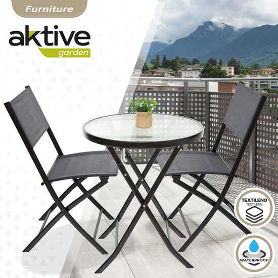 CONJUNTO DE MESA DE TERRAZA PLEGABLE (60X71 CM) + 2 SILLAS DE TEXTILENO (46X82 CM) AKTIVE image 5