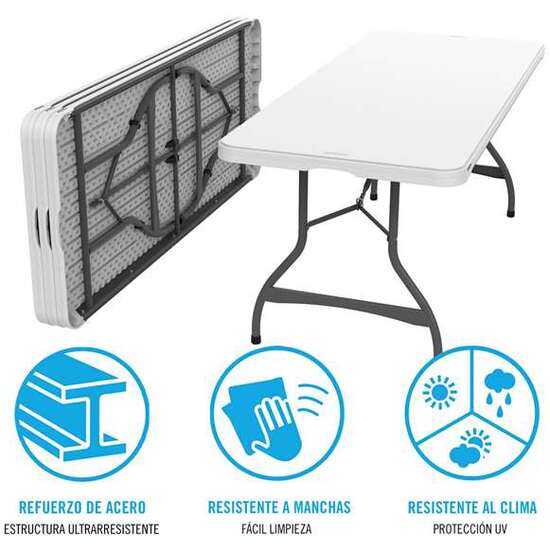 MESA RECTANGULAR PLEGABLE BLANCA LIFETIME 182X76X73,5 CM image 3