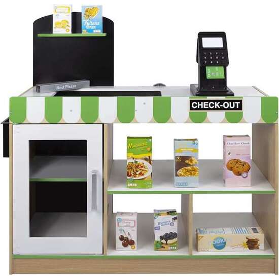 SUPERMERCADO DE MADERA CON 25 ACCESORIOS Y CAJA REGISTRADORA ELÉCTRICA 80X30XH80 CM image 0