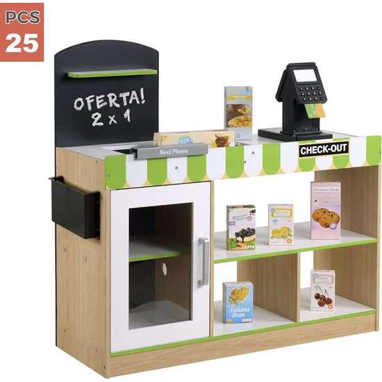 SUPERMERCADO DE MADERA CON 25 ACCESORIOS Y CAJA REGISTRADORA ELÉCTRICA 80X30XH80 CM image 4