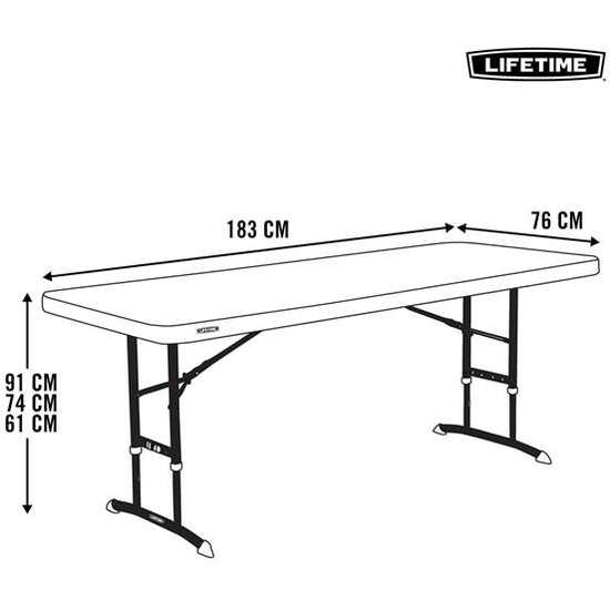 MESA RECTANGULAR PLEGABLE AJUSTABLE EN ALTURA LIFETIME 183X76XH61-91 CM - MODELOS SURTIDOS image 4