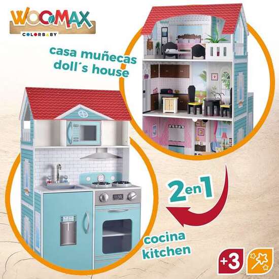 COCINA CASA DE MUÑECAS DE MADERA 2 EN 1 60X48X107 CM image 5