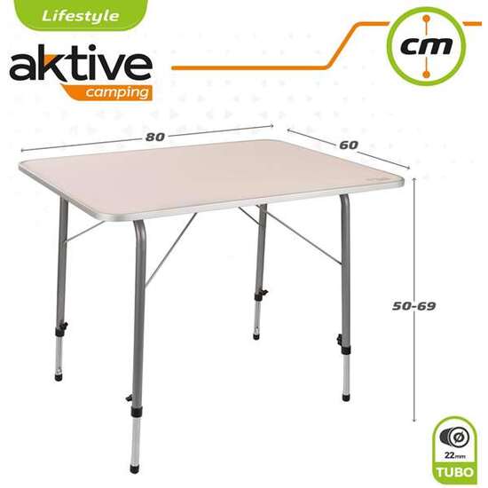 MESA DE CAMPING REGULABLE EN ALTURA 80X60XH50/69 CM image 1