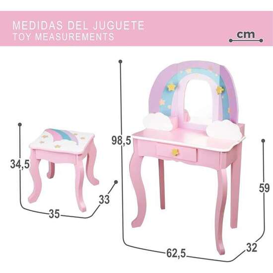 TOCADOR DE BELLEZA DE MADERA CON TABURETE 62,5X32X98,5 CM image 4