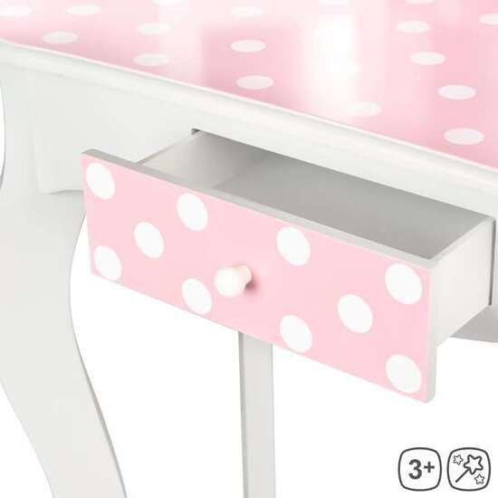 TOCADOR BELLEZA DE MADERA CON LUNARES BLANCO Y ROSA 63X29X100 CM image 1