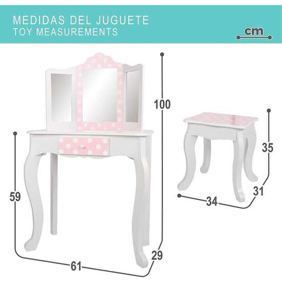TOCADOR BELLEZA DE MADERA CON LUNARES BLANCO Y ROSA 63X29X100 CM image 3