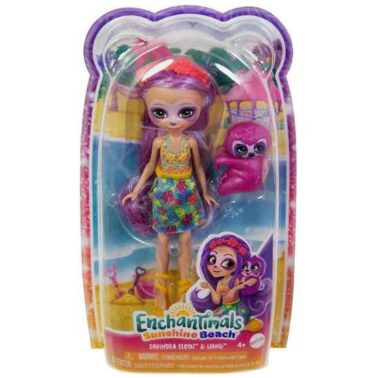 MUÑECA ENCHANTIMALS SUNSHINE ISLAND CON MASCOTA PEREZOSO MORADO 15 CM image 1