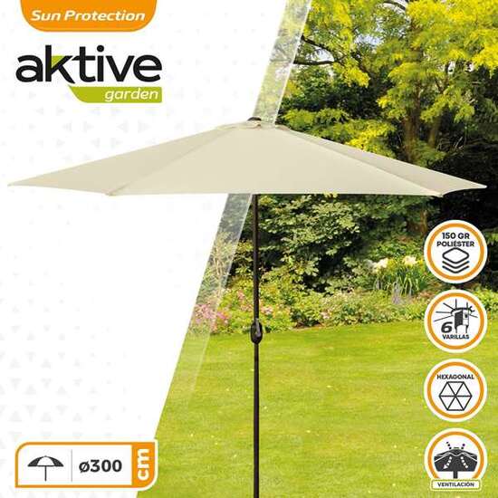 PARASOL 300 CM CON CHIMENEA Y MÁSTIL DE ALUMINIO 3,8 CM COLOR CREMA image 1