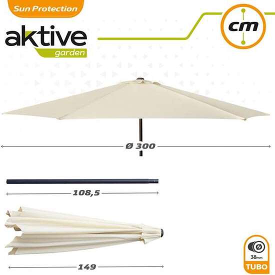 PARASOL 300 CM CON CHIMENEA Y MÁSTIL DE ALUMINIO 3,8 CM COLOR CREMA image 3