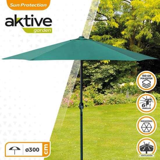 PARASOL 300 CM CON CHIMENEA Y MÁSTIL DE ALUMINIO 4,8 CM COLOR VERDE image 1