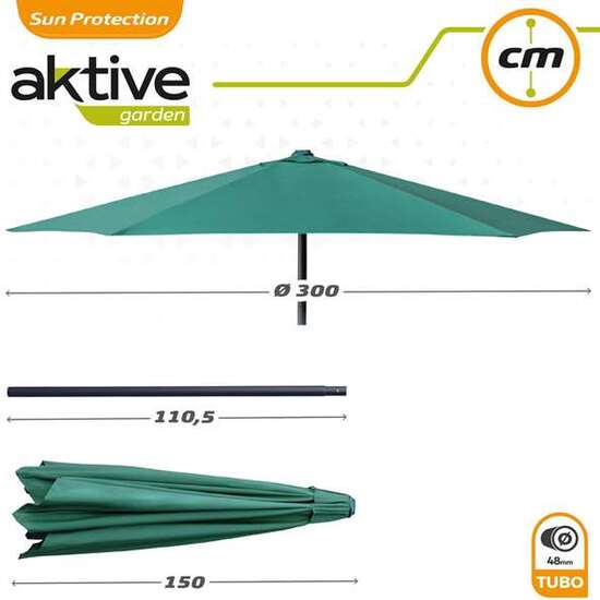 PARASOL 300 CM CON CHIMENEA Y MÁSTIL DE ALUMINIO 4,8 CM COLOR VERDE image 4